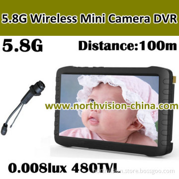 5.8g Mini Wireless Security Camera DVR Kit, 0.008lux 480tvl Camera, Distance 100m, 5.0inch Monitor (TE860H)